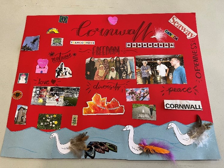 The final product of the art shows a collage of images and words describing home.